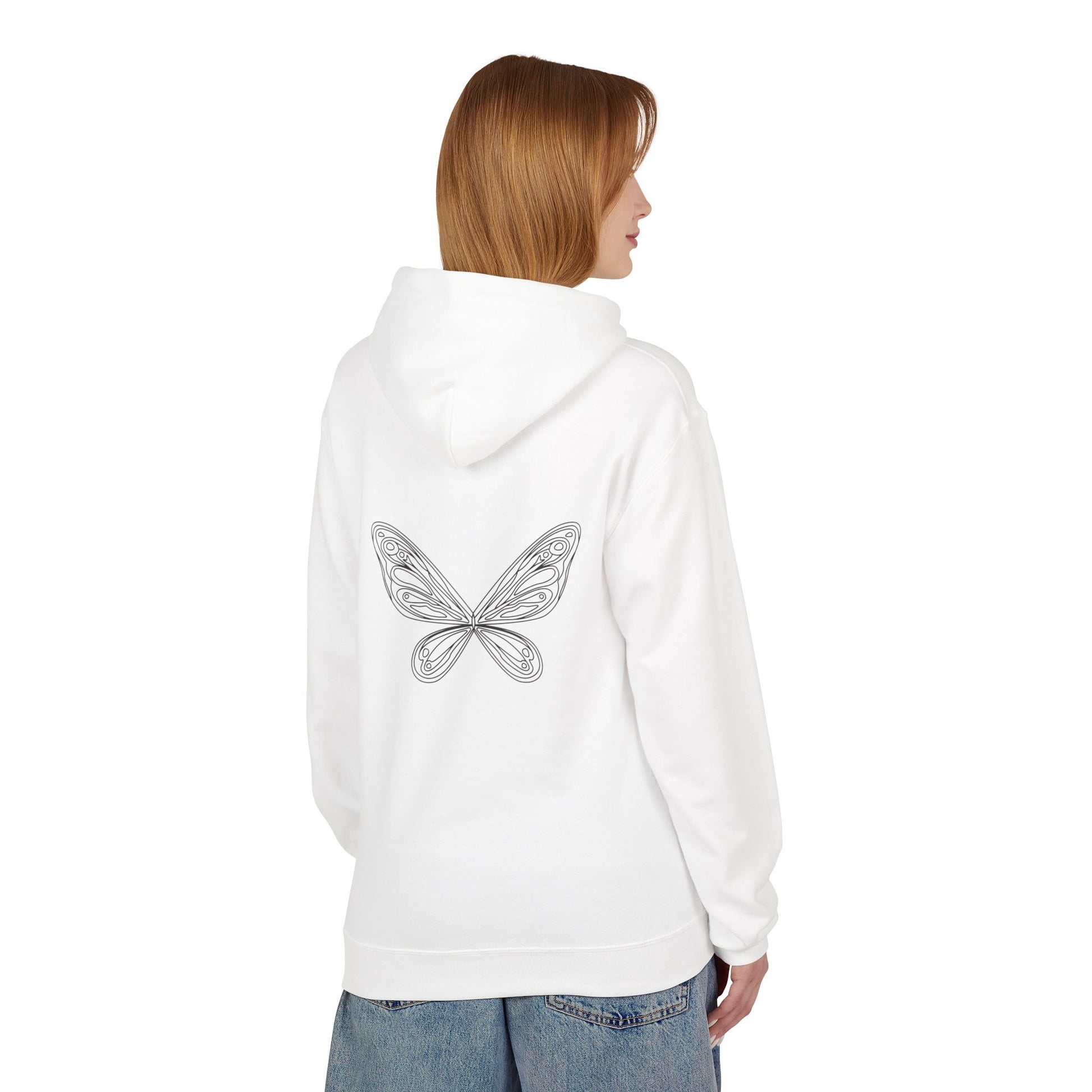 Butterfly Wings Hoodie — Minimal "Team Pixie" White Graphic Hoodie