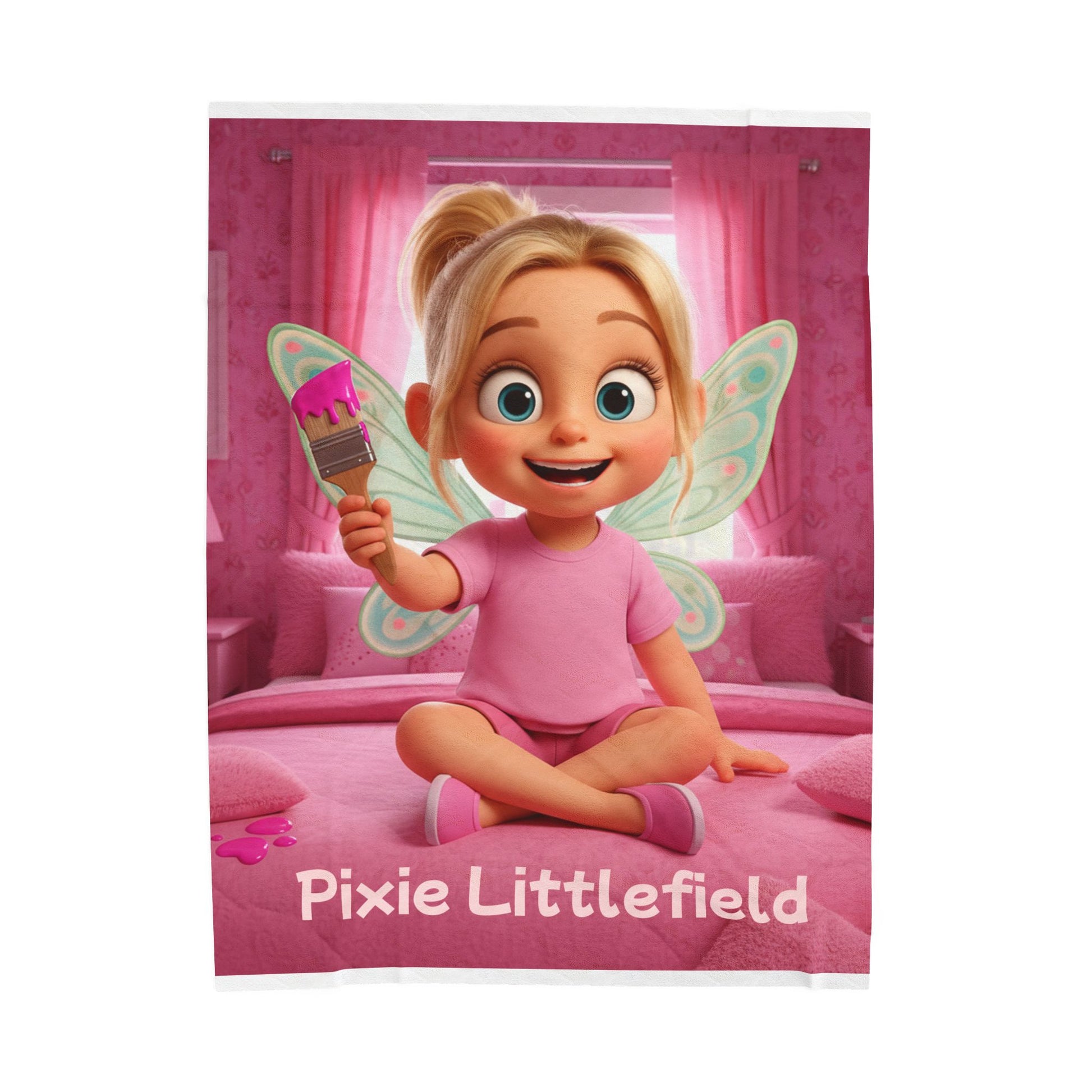Pixie Littlefield Velveteen Plush Blanket — Soft Pink Fairy Kids Throw
