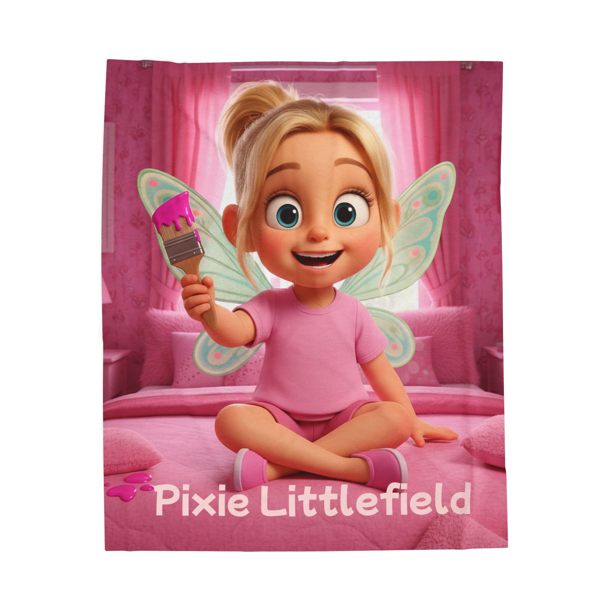 Pixie Littlefield Velveteen Plush Blanket — Soft Pink Fairy Kids Throw