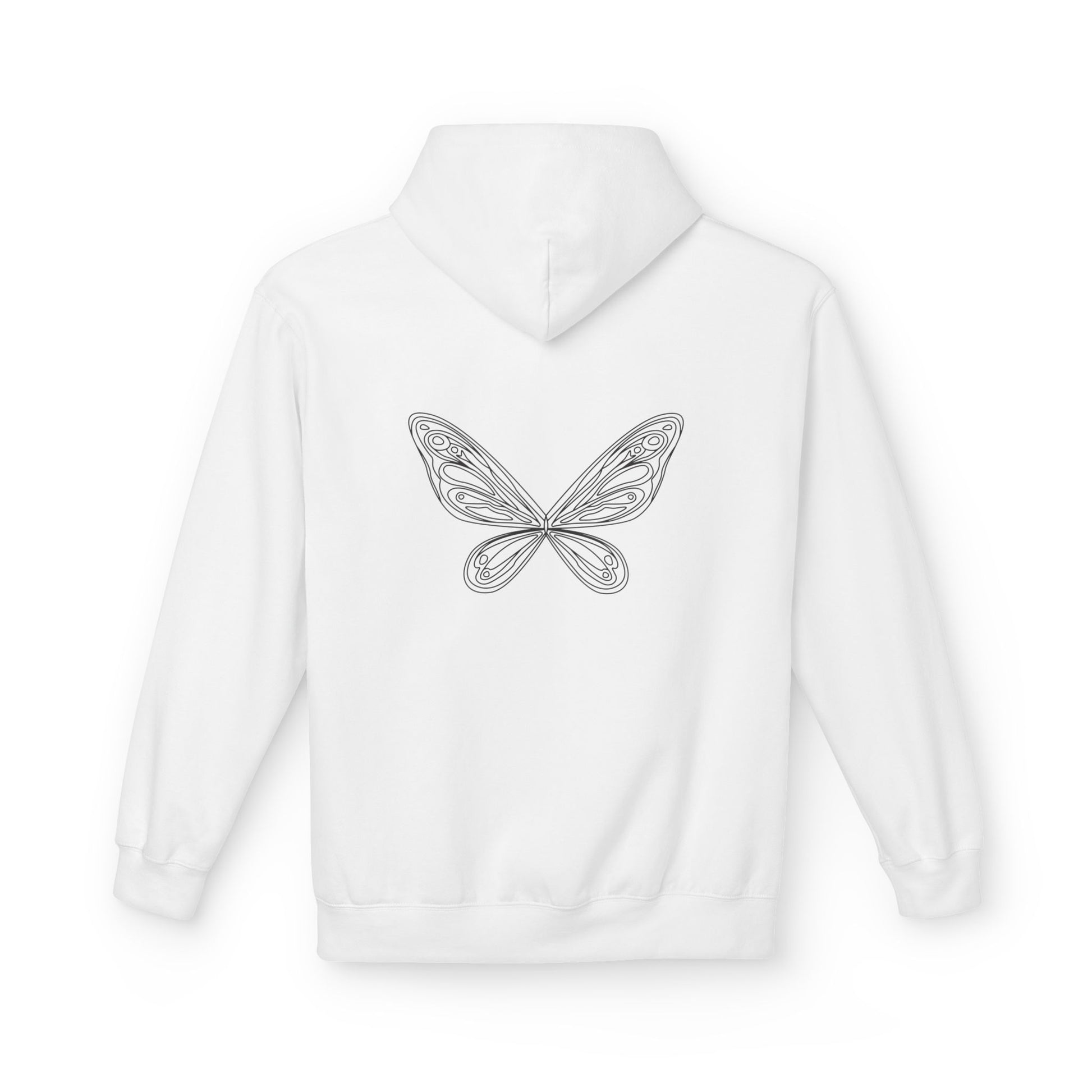Butterfly Wings Hoodie — Minimal "Team Pixie" White Graphic Hoodie