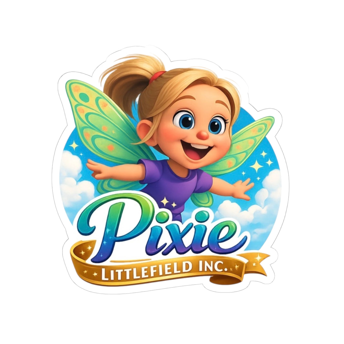 Pixie Logo Sticker — Cute Fairy Kiss-Cut Vinyl Sticker (Littlefield Inc.)