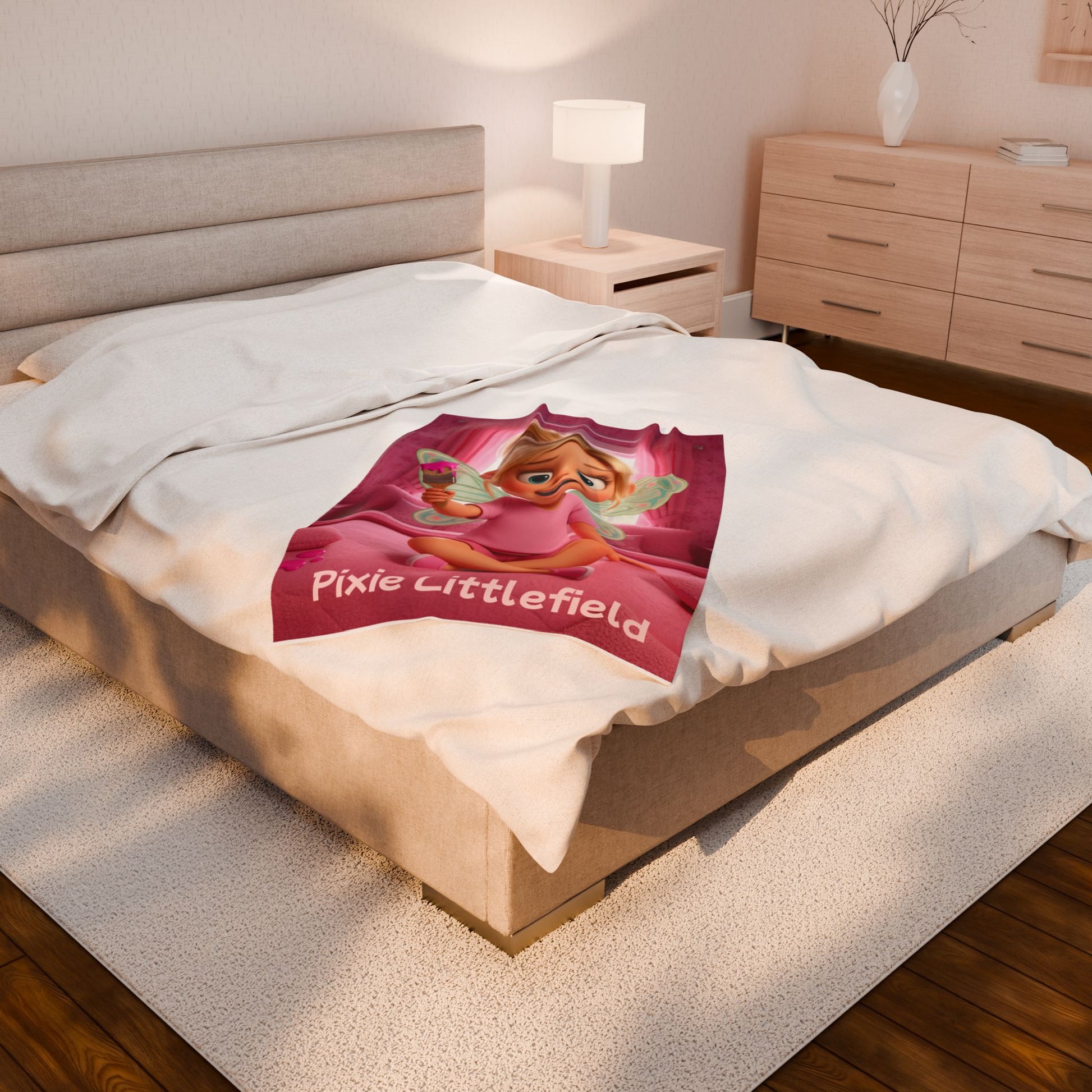 Pixie Littlefield Velveteen Plush Blanket — Soft Pink Fairy Kids Throw