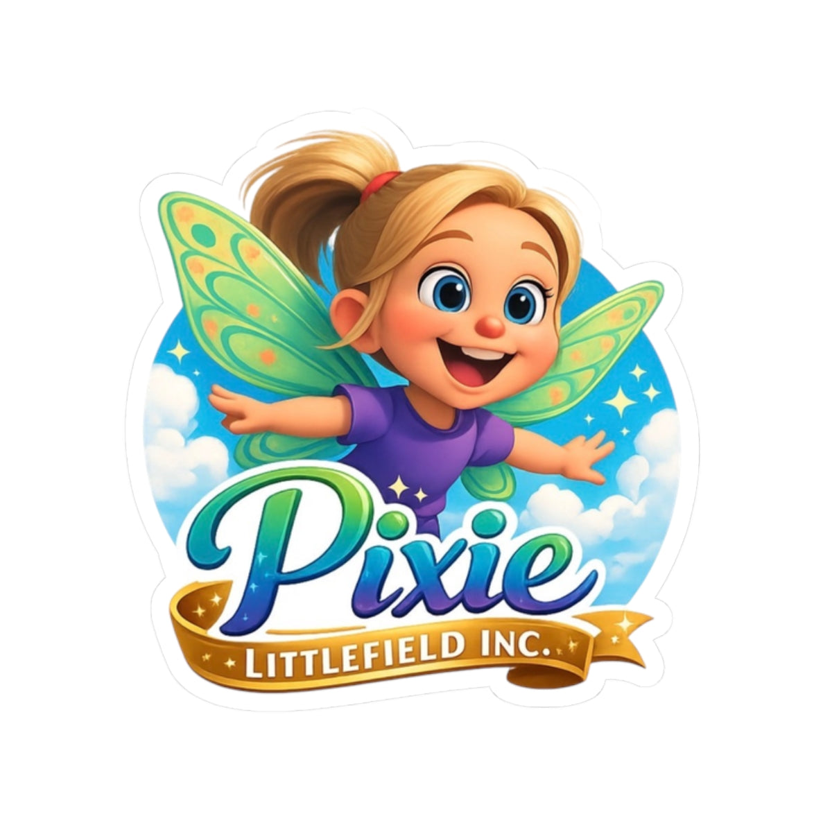 Pixie Logo Sticker — Cute Fairy Kiss-Cut Vinyl Sticker (Littlefield Inc.)