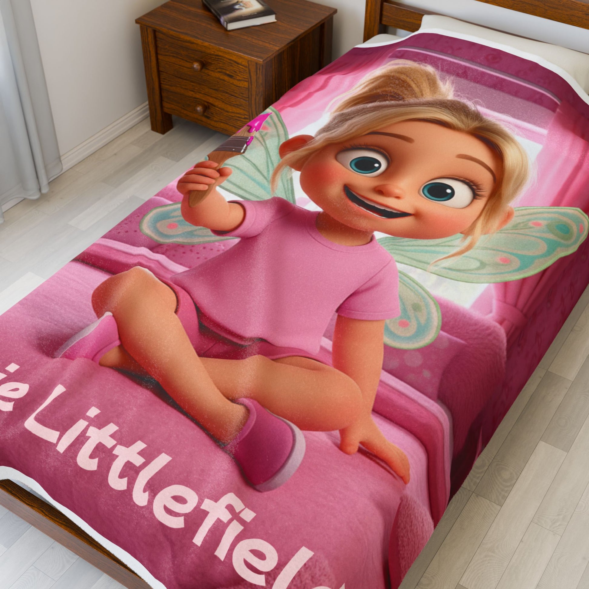 Pixie Littlefield Velveteen Plush Blanket — Soft Pink Fairy Kids Throw