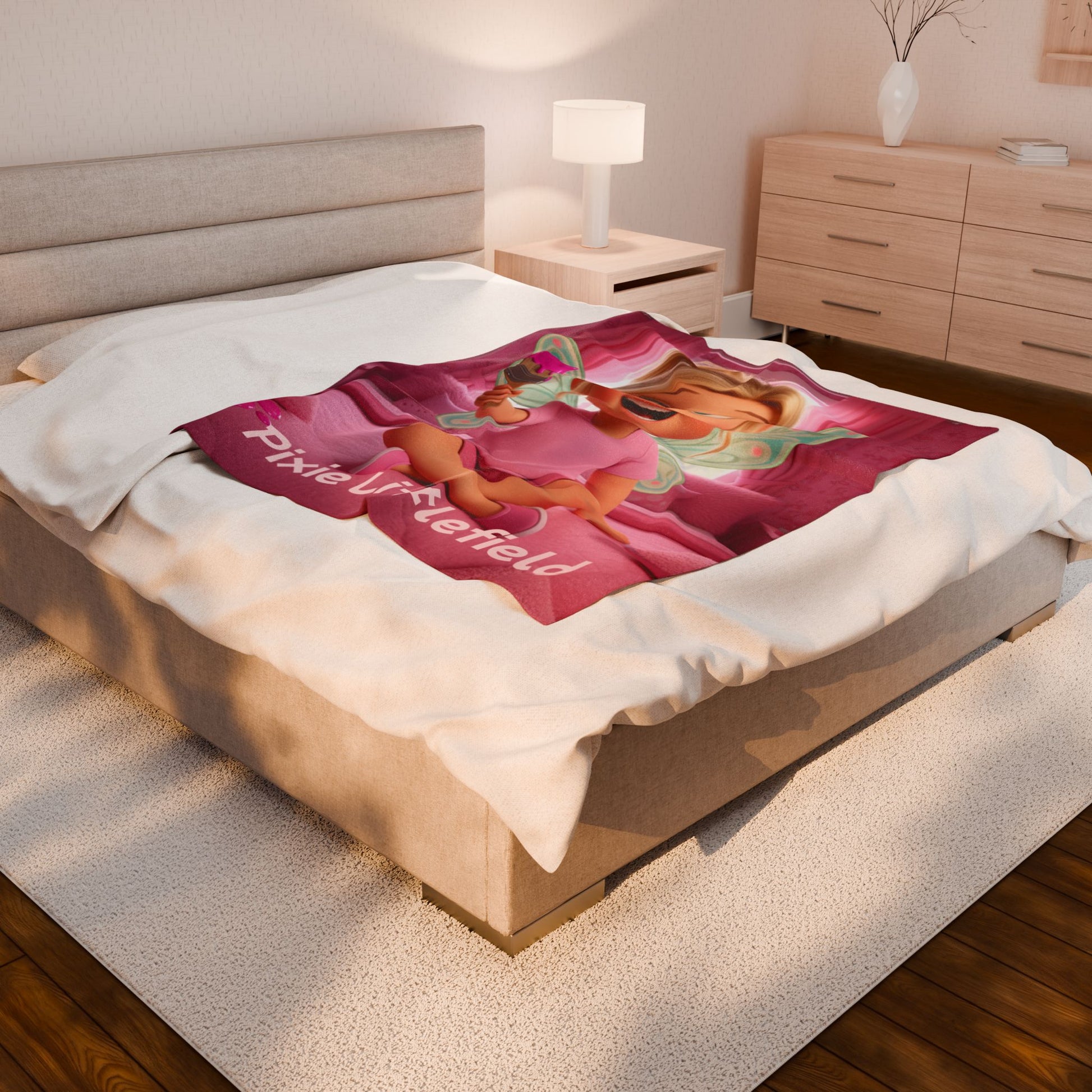Pixie Littlefield Velveteen Plush Blanket — Soft Pink Fairy Kids Throw