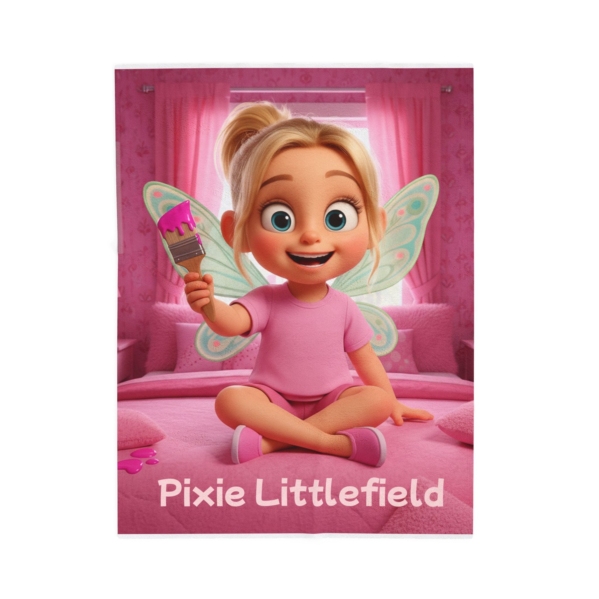 Pixie Littlefield Velveteen Plush Blanket — Soft Pink Fairy Kids Throw