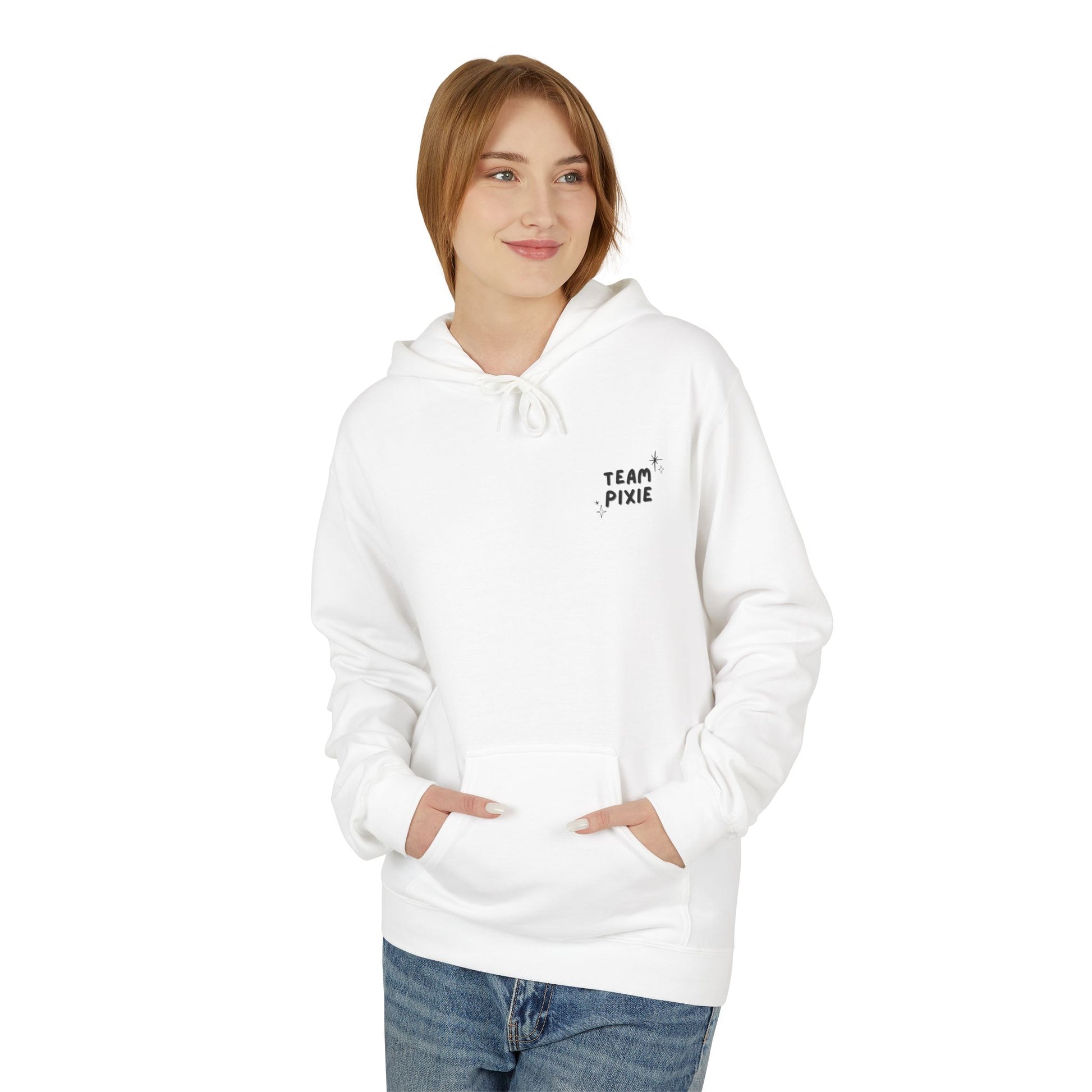 Butterfly Wings Hoodie — Minimal "Team Pixie" White Graphic Hoodie
